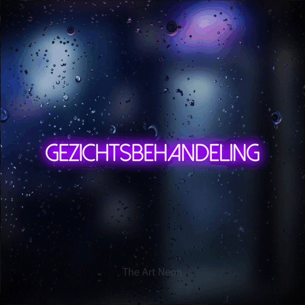 LED neon sign reading “GEZICHTSBEHANDELING”, arranged in a single line.