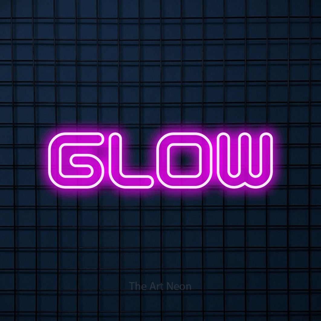 LED neon sign reading “Glow”, arranged in a single line.