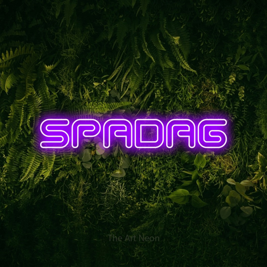 LED neon sign reading “SPADAG”, arranged in a single line.