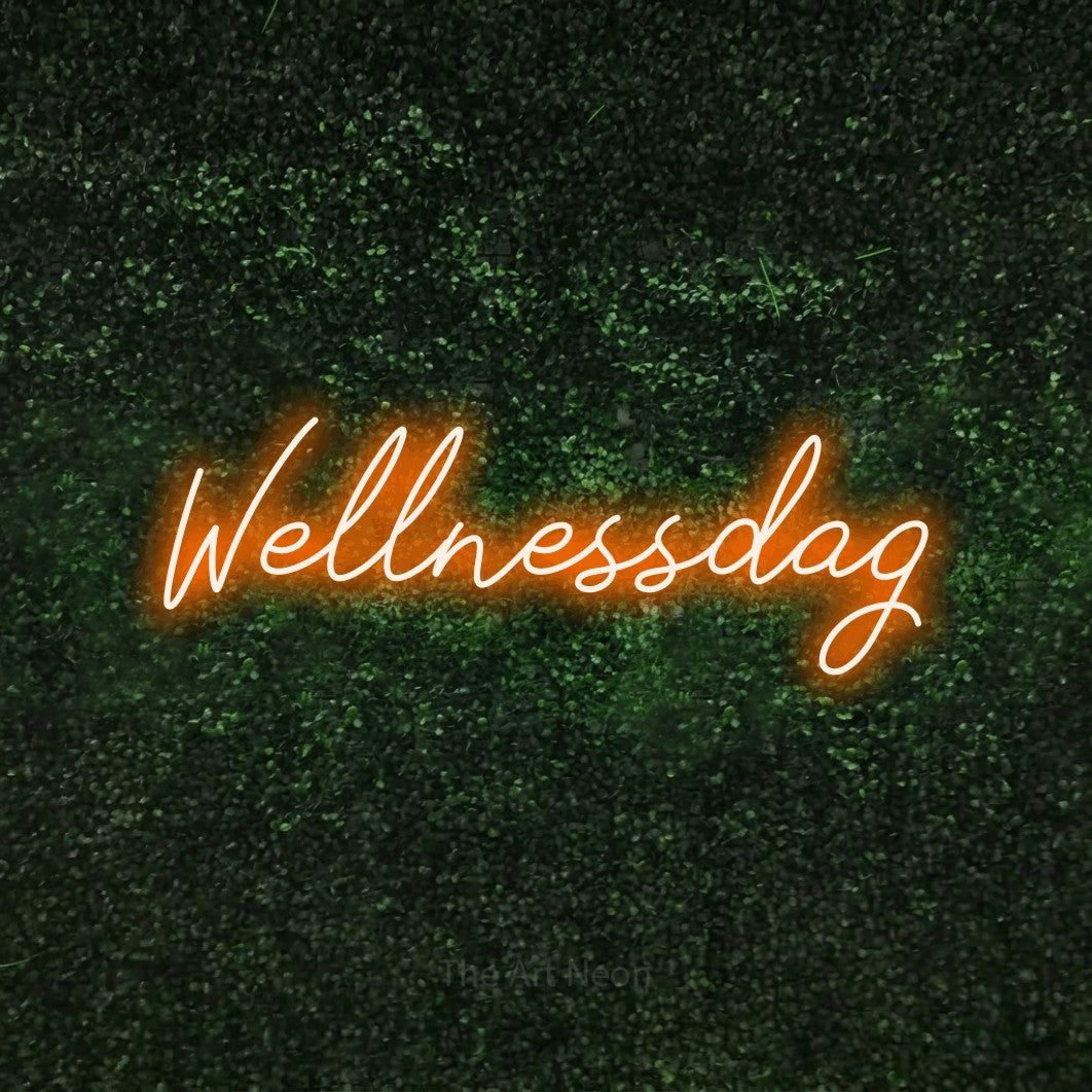 LED neon sign reading “Wellnessdag”, arranged in a single line.