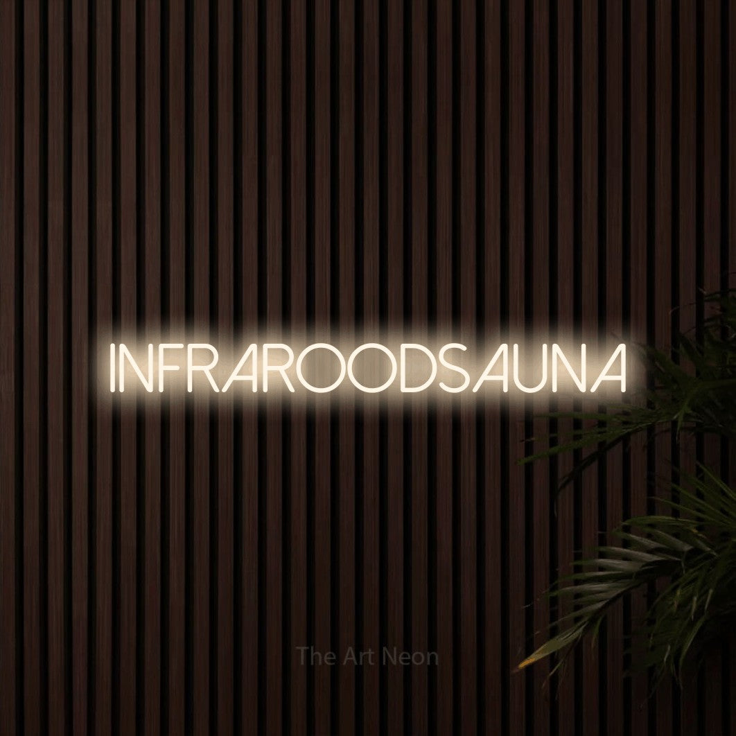 LED neon sign reading “infraroodsauna”, arranged in a single line.