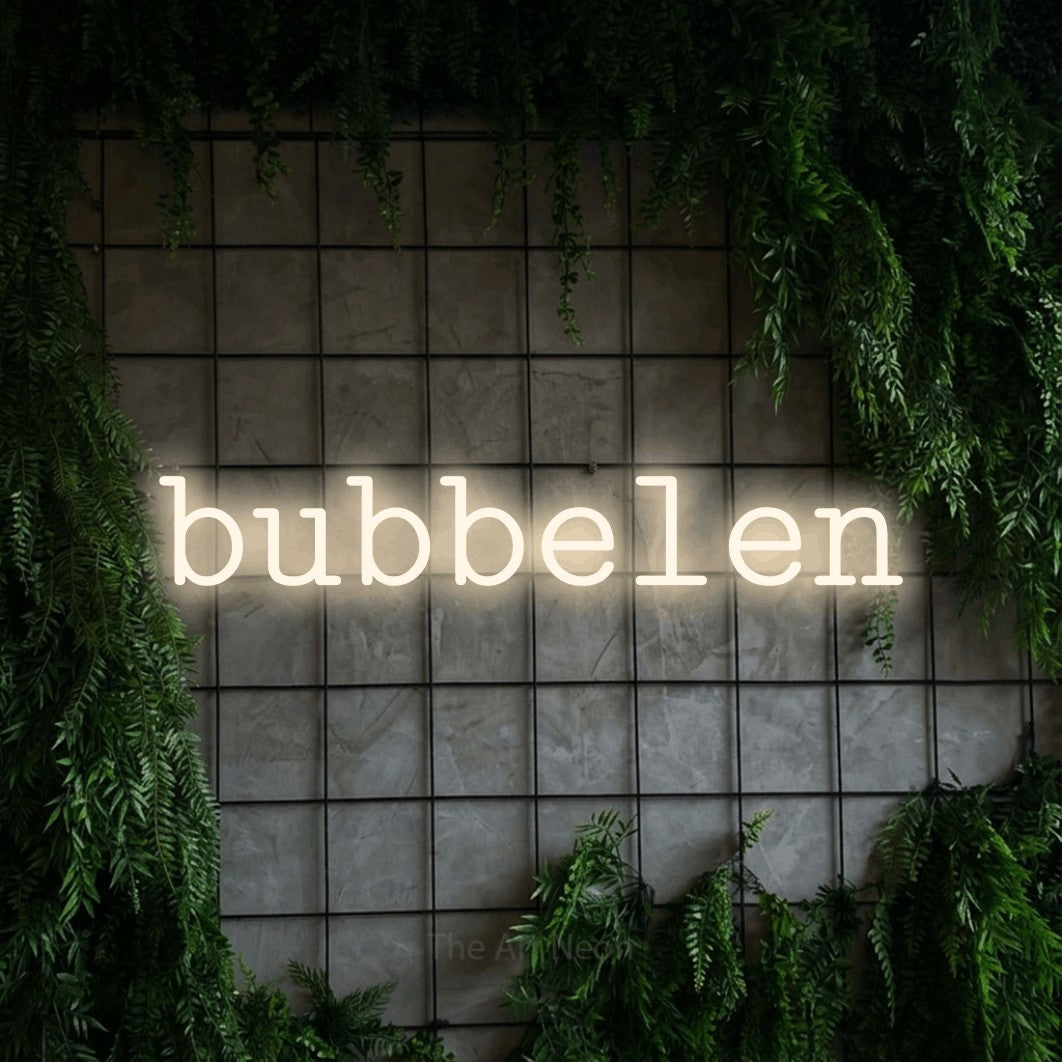 LED neon sign reading “bubbelen”, arranged in a single line.