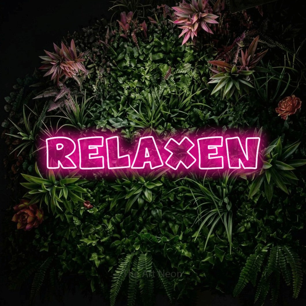 LED neon sign reading “Relaxen”, arranged in a single line.