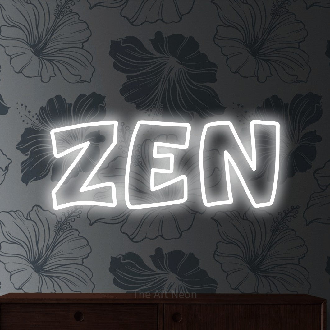 LED neon sign reading “Zen”, arranged in a single line.