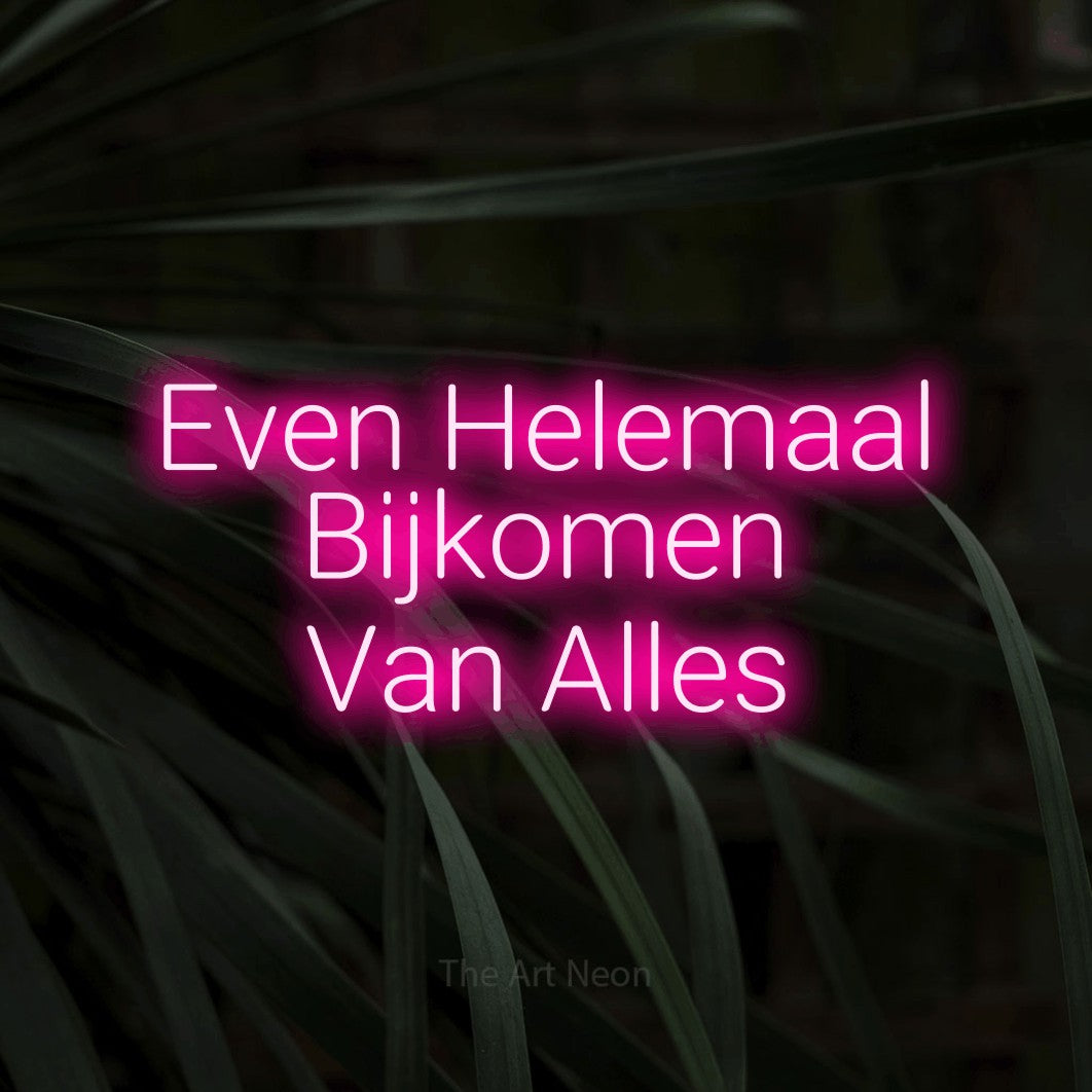 LED neon sign reading “Even Helemaal Bijkomen Van Alles”, arranged in 3 lines.