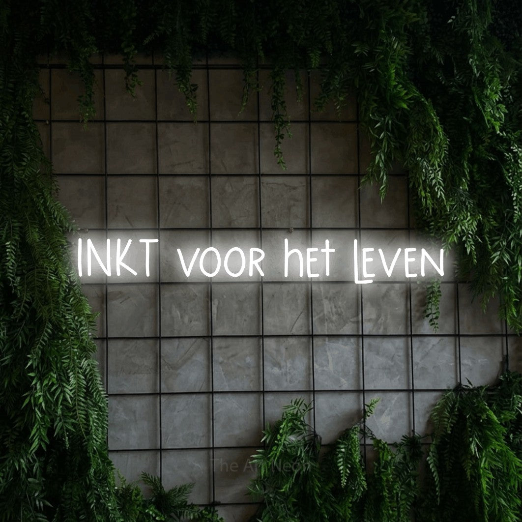 LED neon sign reading “INKT voor het leven”, arranged in a single line.