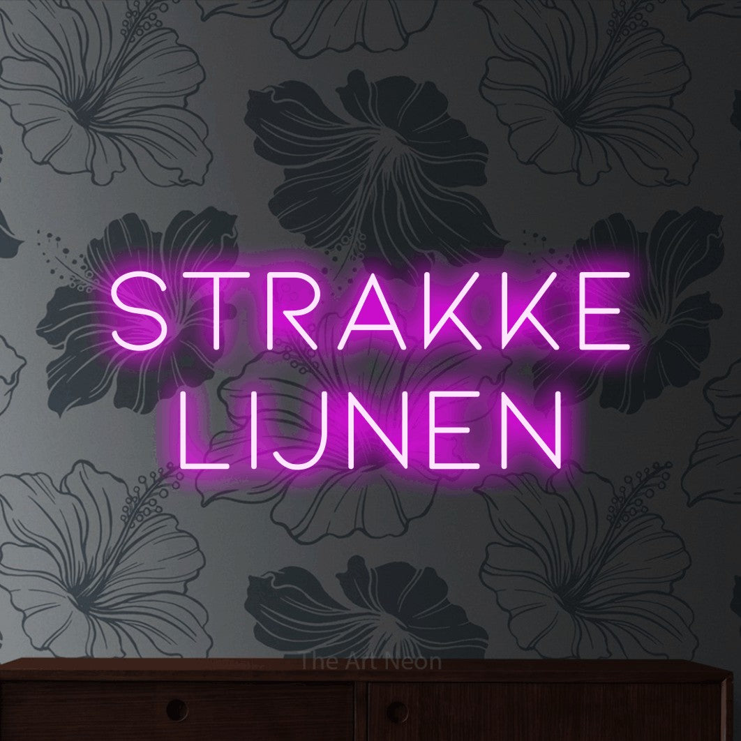 LED neon sign reading “Strakke Lijnen”, arranged in 2 lines.