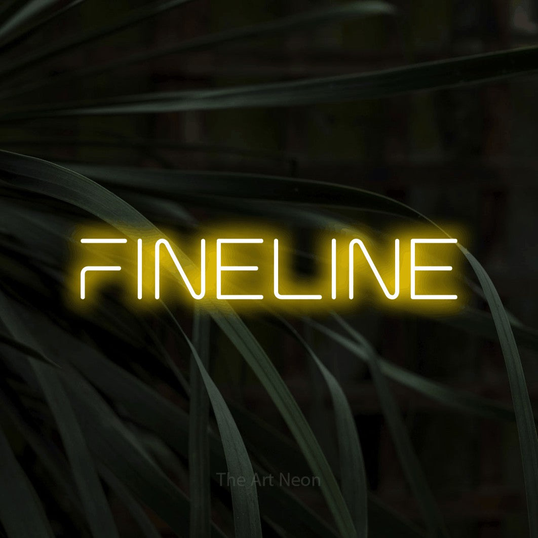 LED neon sign reading “FINELINE”, arranged in a single line.