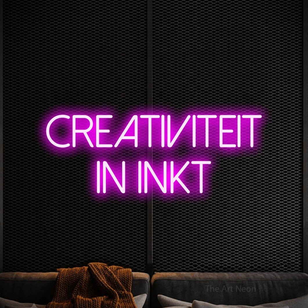 LED neon sign reading “creativiteit in inkt”, arranged in 2 lines.