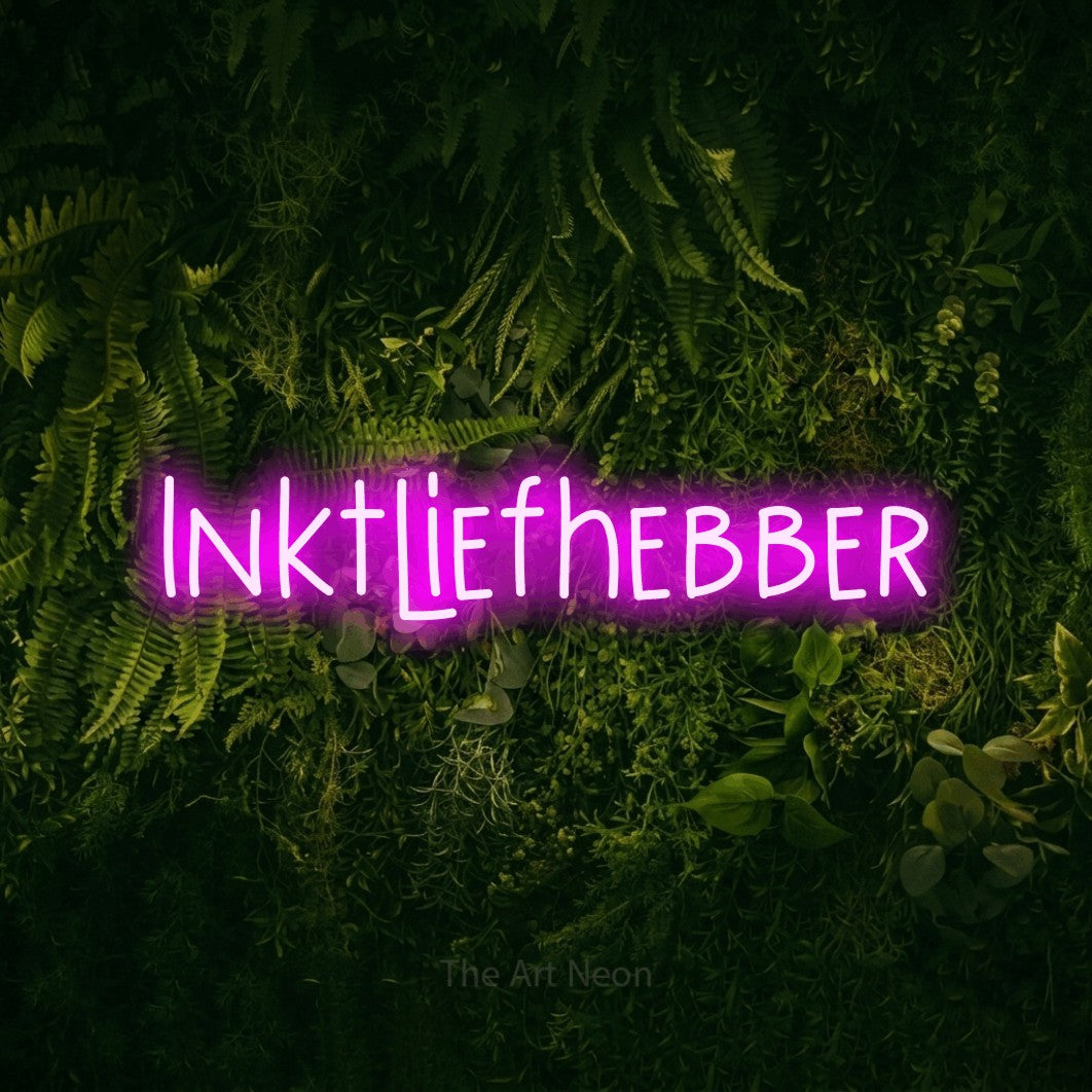 LED neon sign reading “Inktliefhebber”, arranged in a single line.