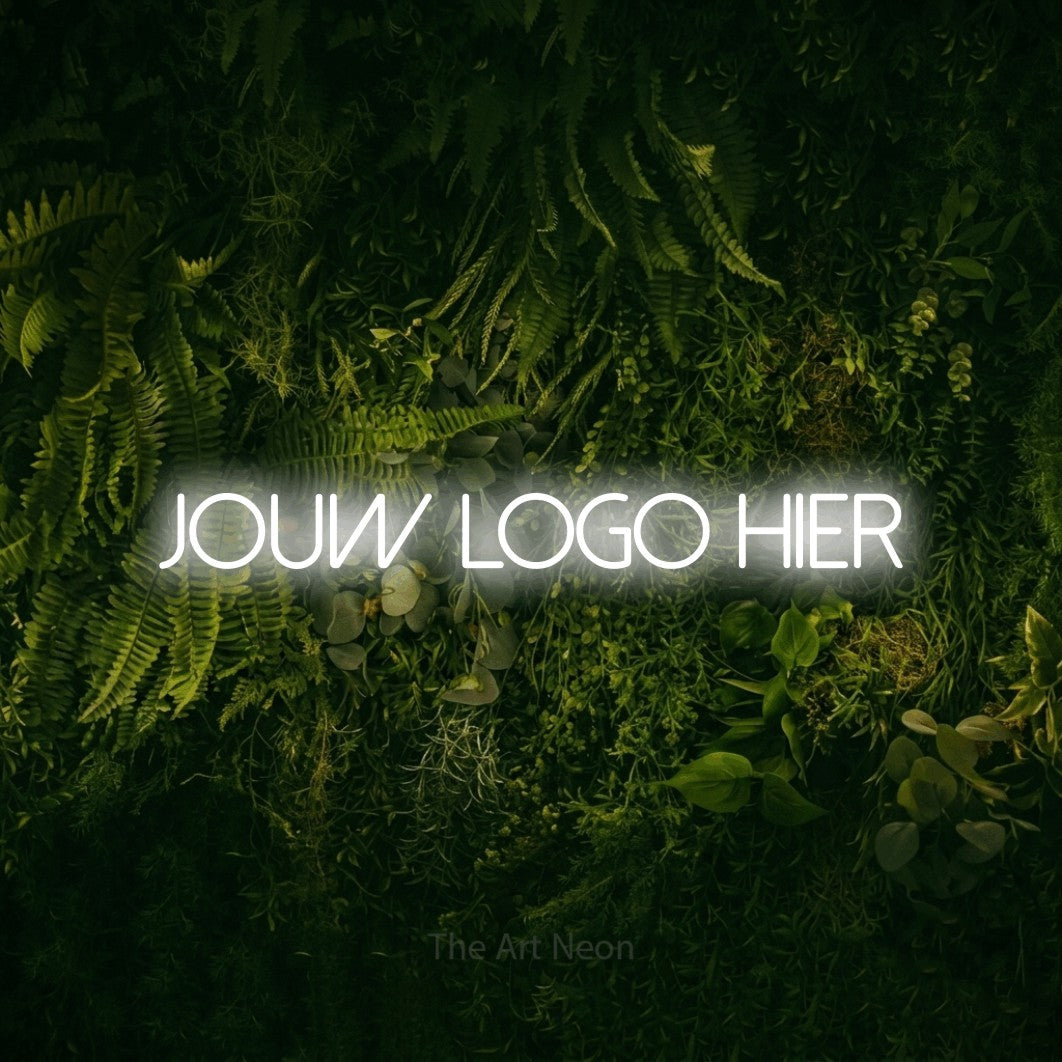 LED neon sign reading “Jouw Logo Hier”, arranged in a single line.