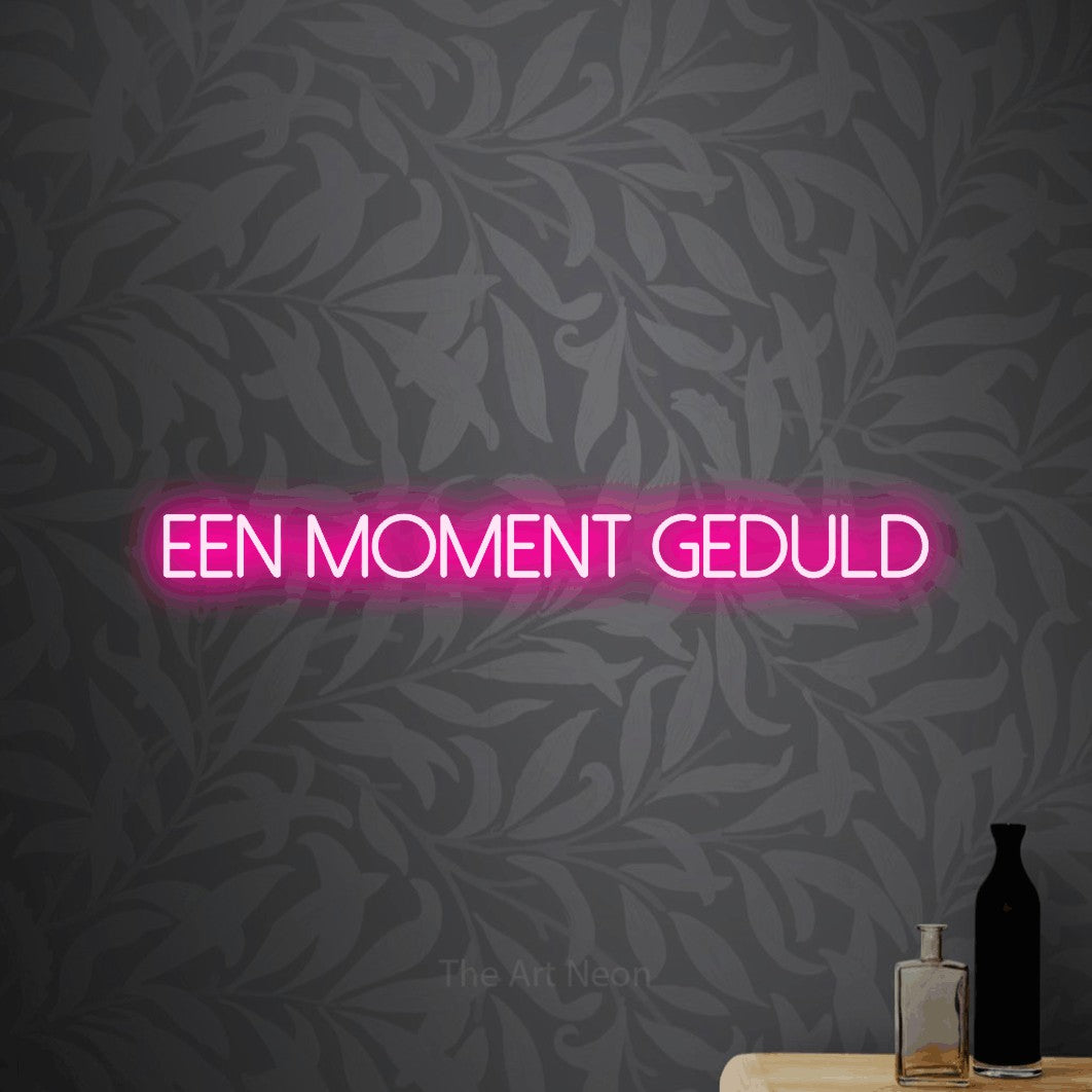 LED neon sign reading “EEN MOMENT GEDULD”, arranged in a single line.