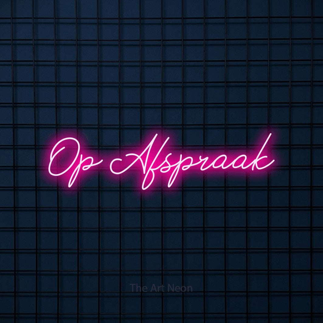 LED neon sign reading “Op Afspraak”, arranged in a single line.