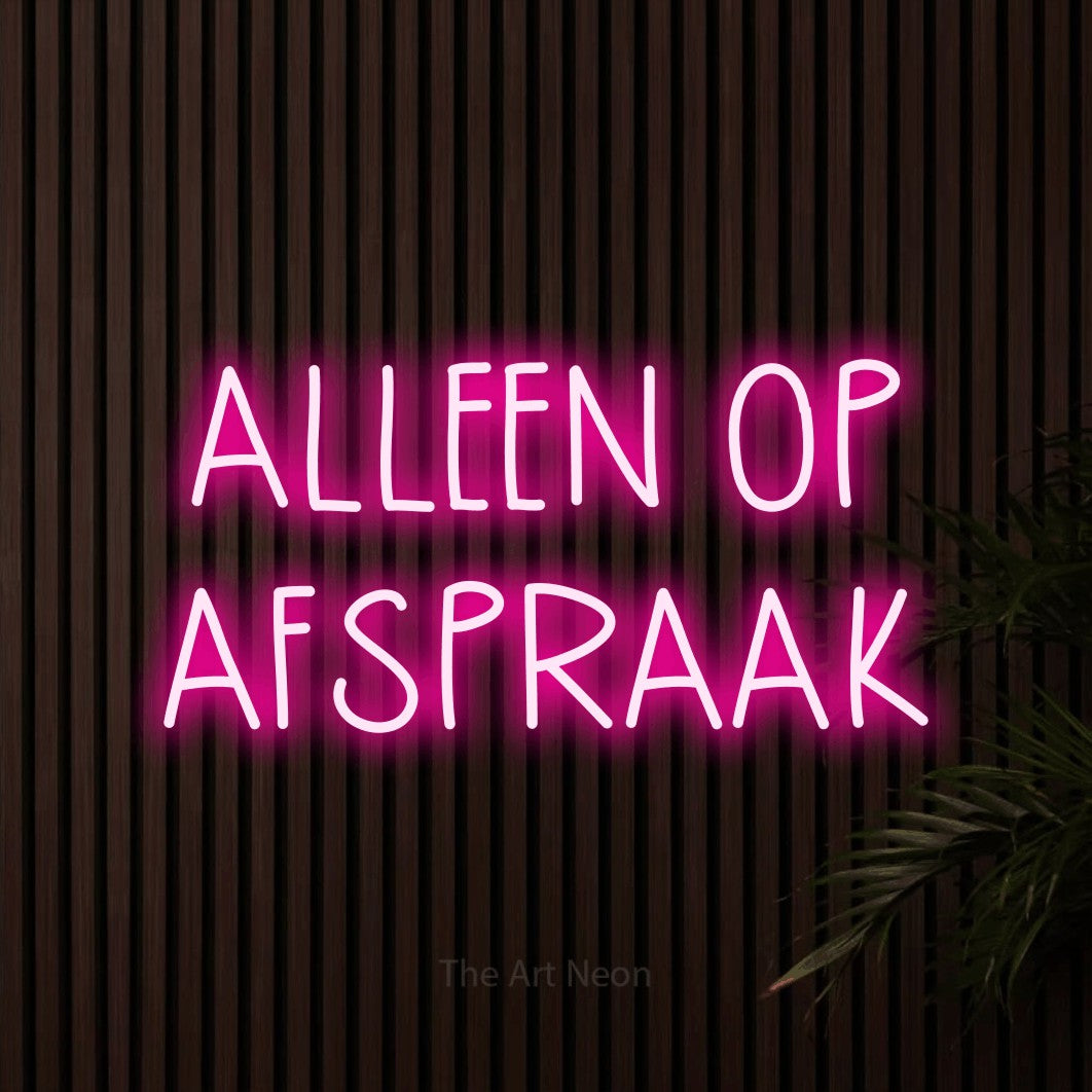 LED neon sign reading “ALLEEN OP AFSPRAAK”, arranged in 2 lines.