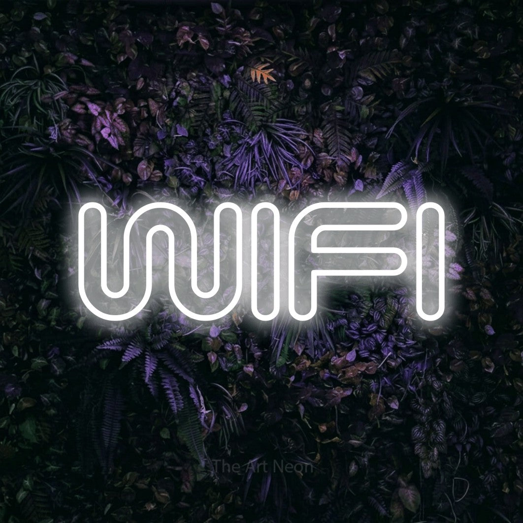 LED neon sign reading “Wifi”, arranged in a single line.