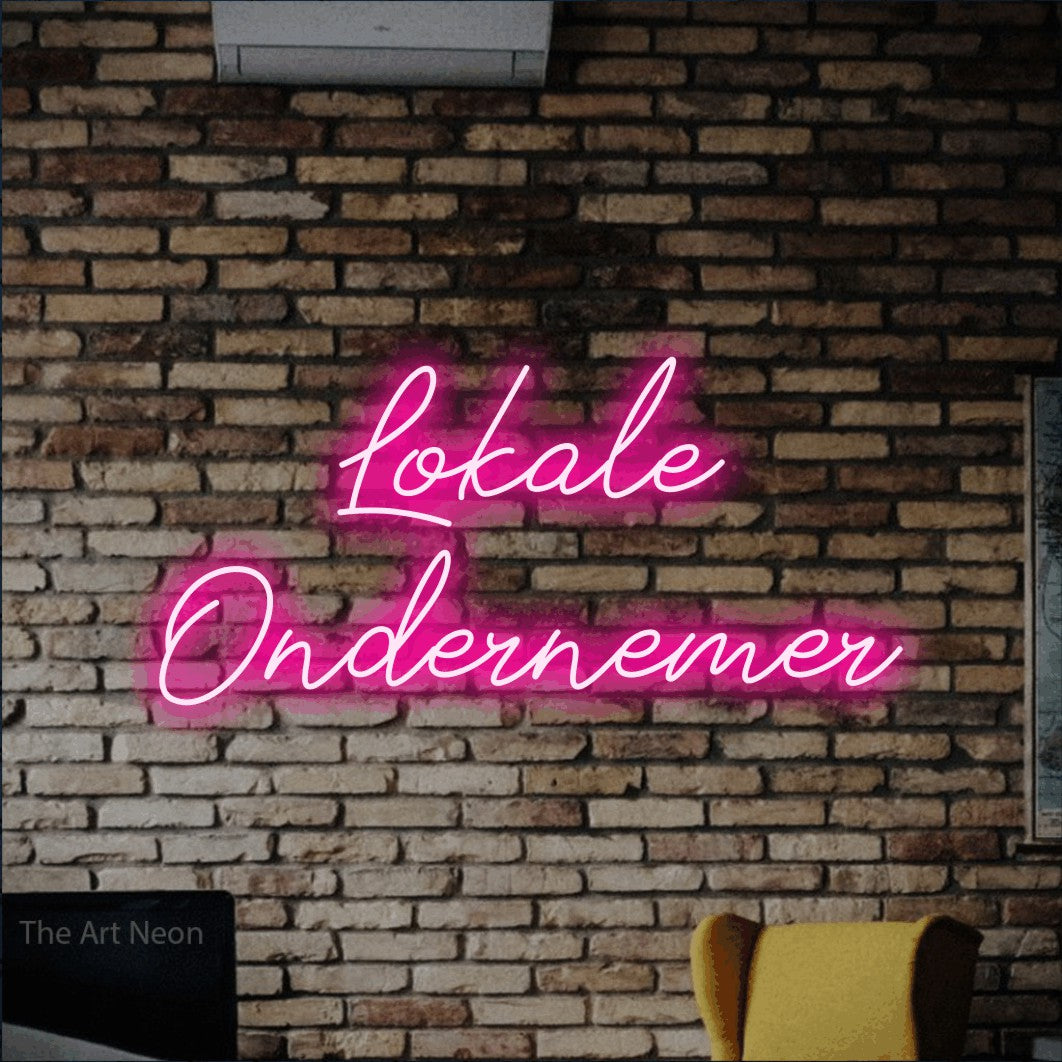 LED neon sign reading “Lokale Ondernemer”, arranged in 2 lines.