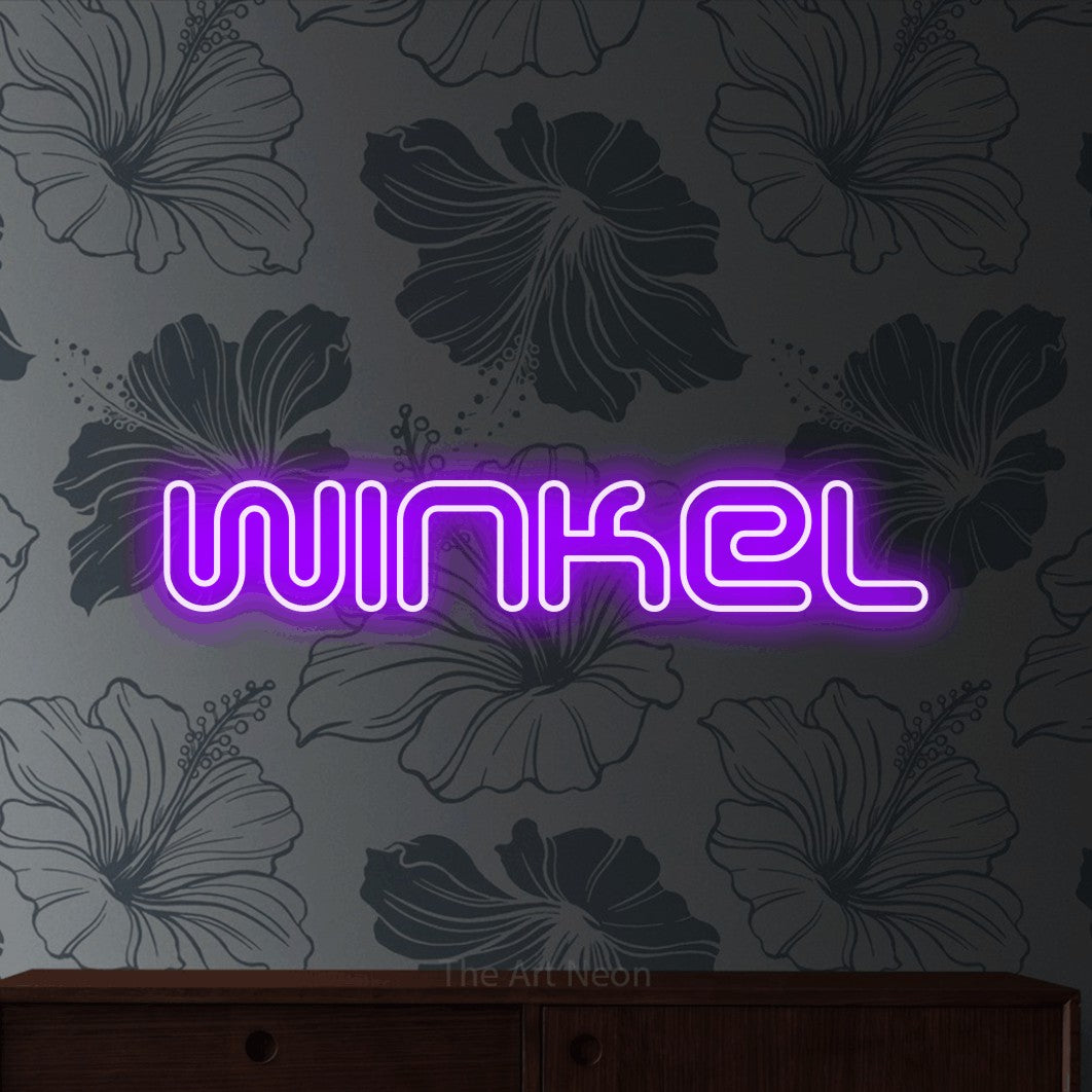 LED neon sign reading “Winkel”, arranged in a single line.