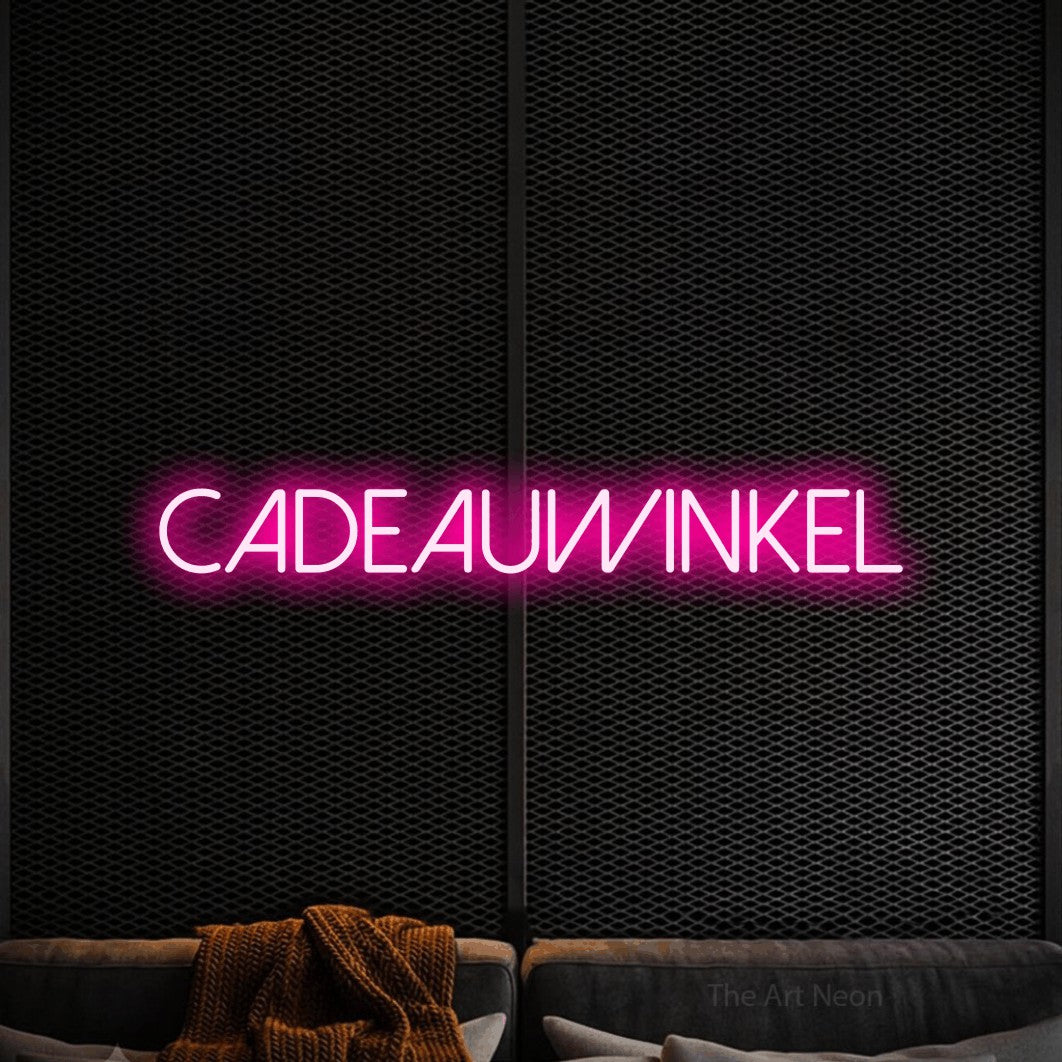 LED neon sign reading “CADEAUWINKEL”, arranged in a single line.