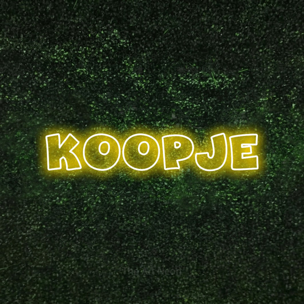 LED neon sign reading “Koopje”, arranged in a single line.
