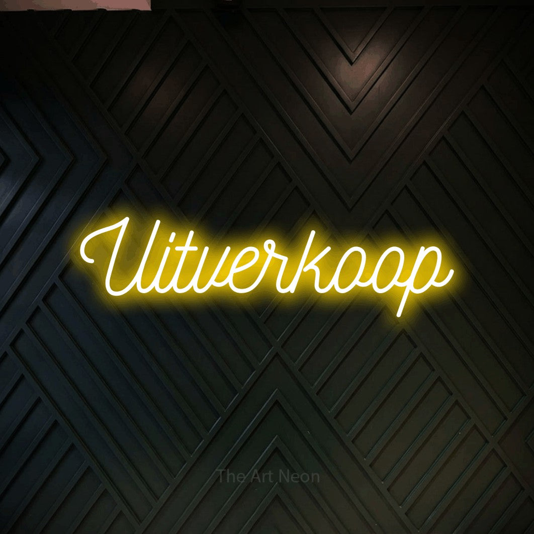 LED neon sign reading “Uitverkoop”, arranged in a single line.