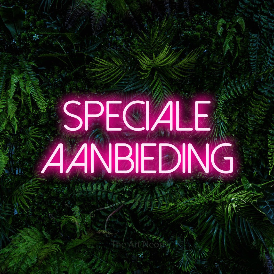 LED neon sign reading “SPECIALE aanbieding”, arranged in 2 lines.