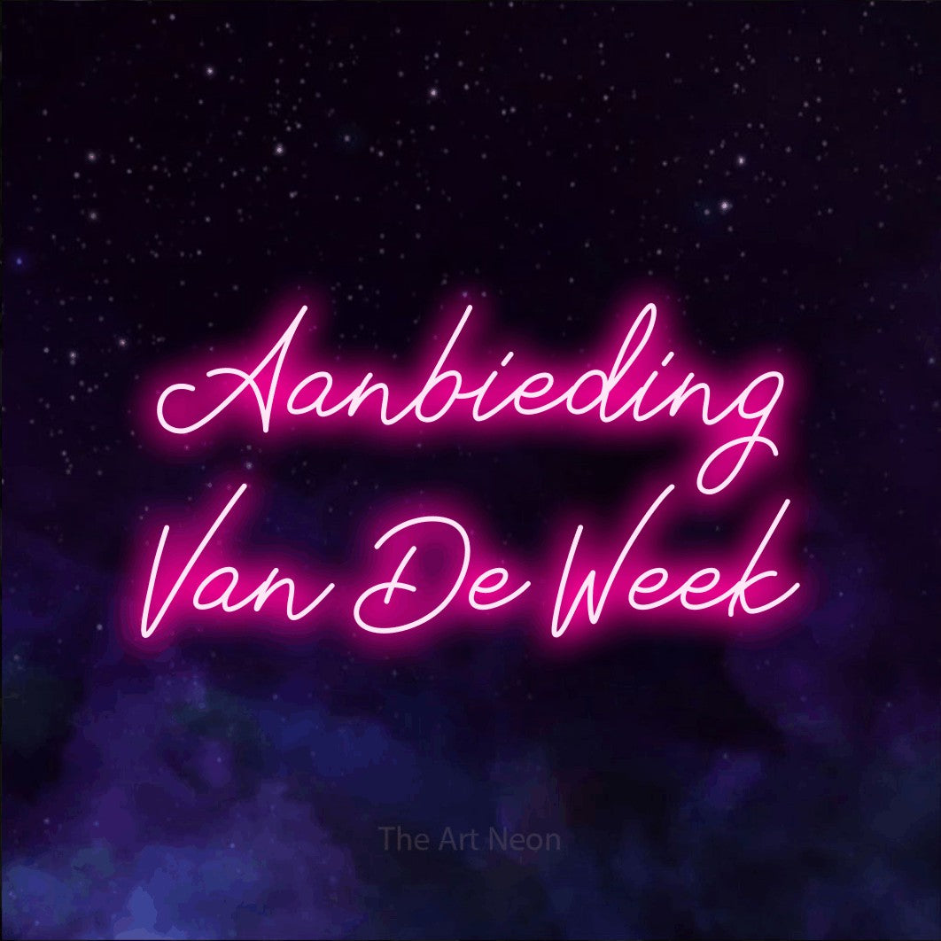LED neon sign reading “Aanbieding Van De Week”, arranged in 2 lines.
