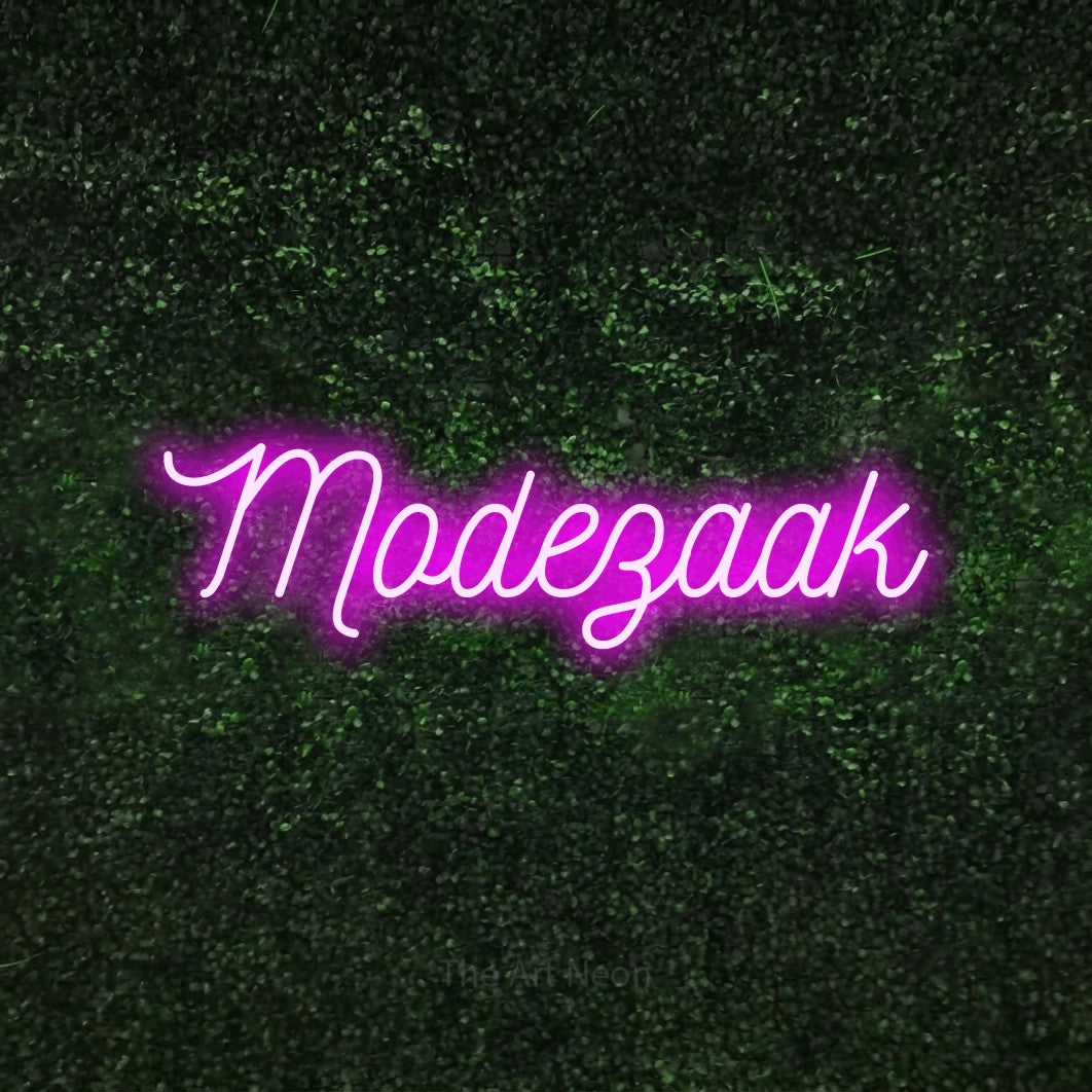 LED neon sign reading “Modezaak”, arranged in a single line.
