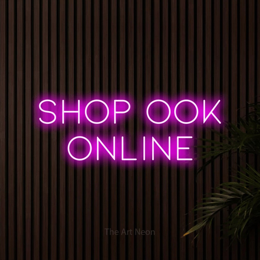 LED neon sign reading “SHOP OOK ONLINE”, arranged in 2 lines.