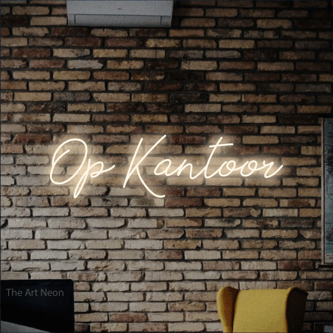 LED neon sign reading “Op Kantoor”, arranged in a single line.