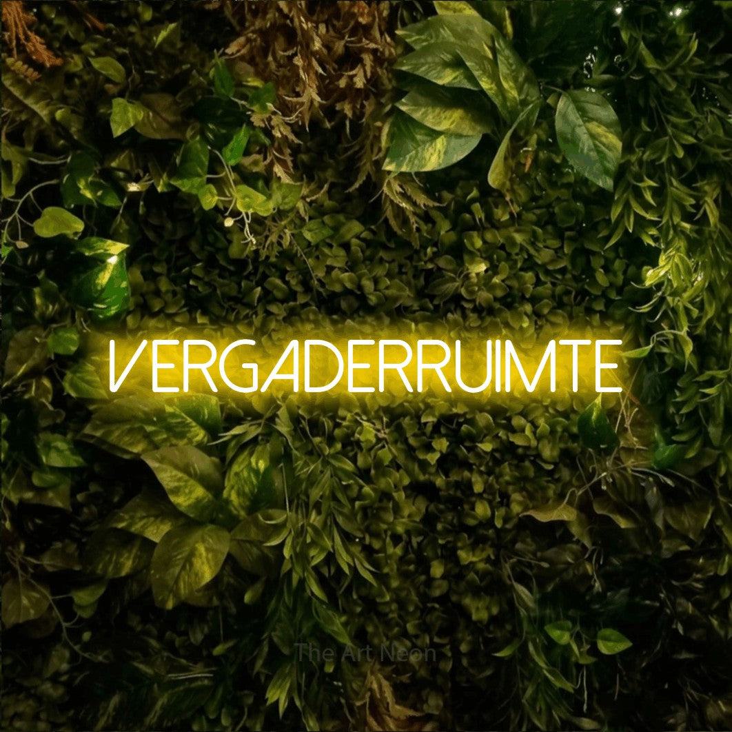 LED neon sign reading “Vergaderruimte”, arranged in a single line.