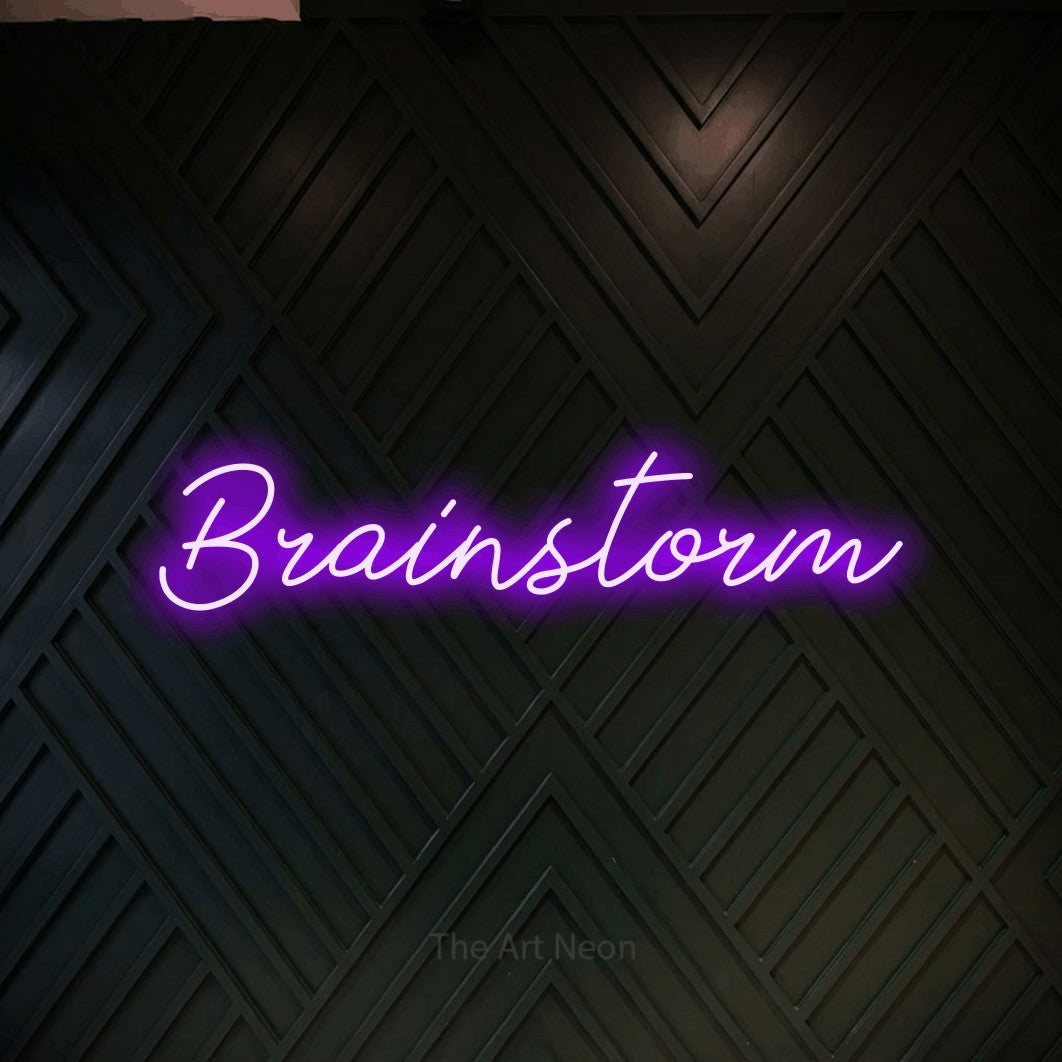 LED neon sign reading “Brainstorm”, arranged in a single line.