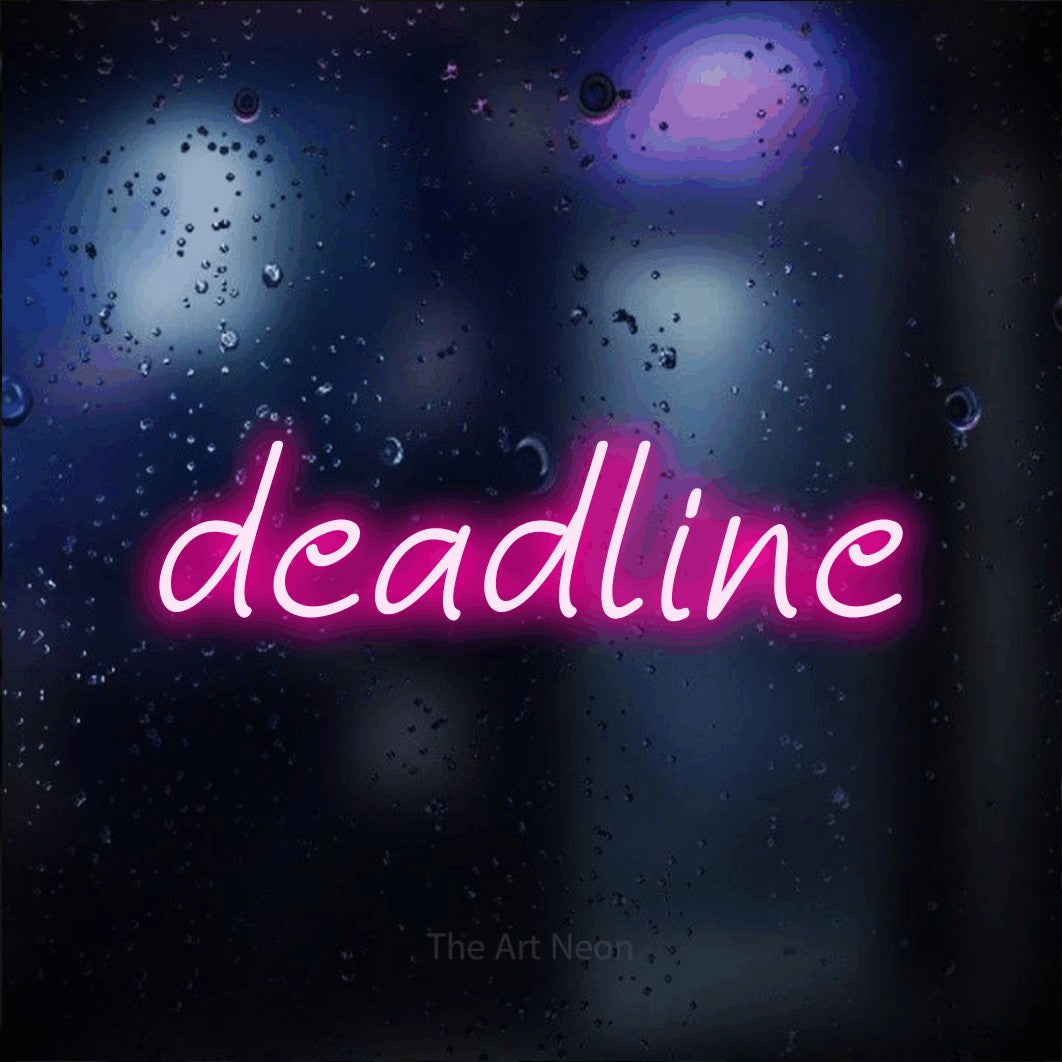 LED neon sign reading “deadline”, arranged in a single line.