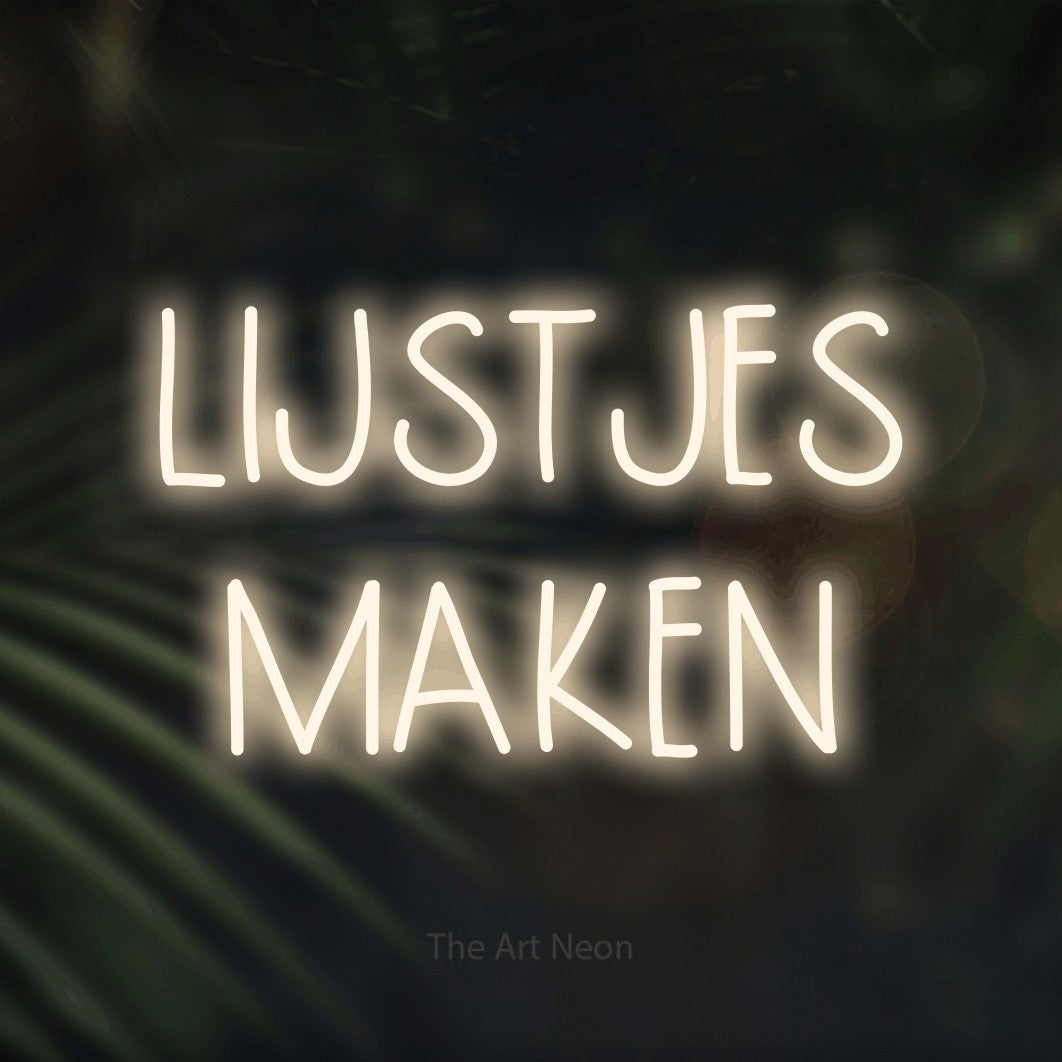 LED neon sign reading “LIJSTJES MAKEN”, arranged in 2 lines.