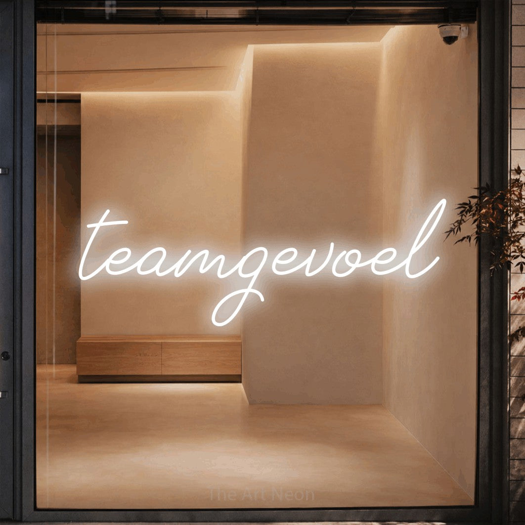 LED neon sign reading “teamgevoel”, arranged in a single line.