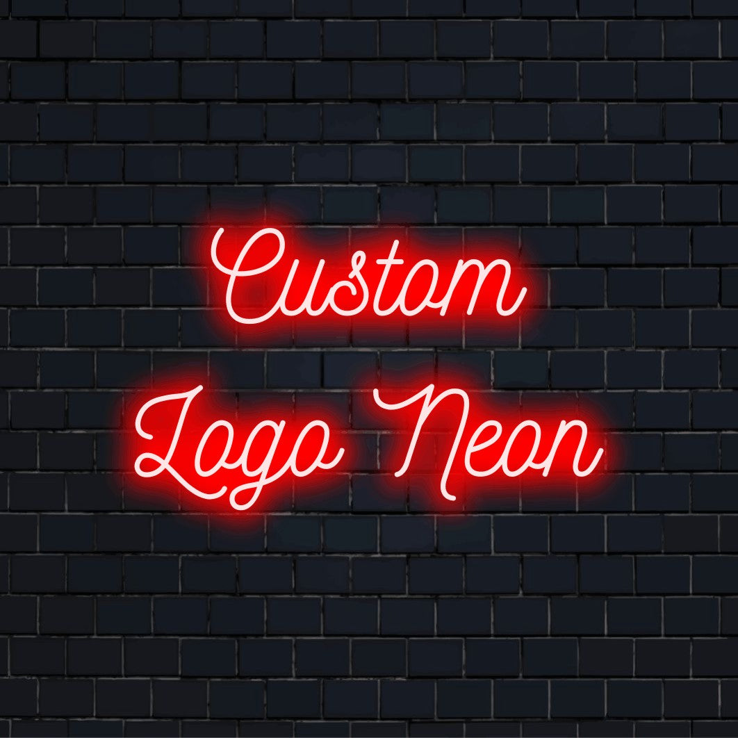 Custom LED neon logo sign with text "Custom Logo Neon"