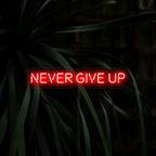 "Never Give Up Neon Sign" is een motiverende en stimulerende toevoeging, perfect voor ruimtes die veerkracht en vastberadenheid stimuleren. Verlicht met een onwrikbare geest!
