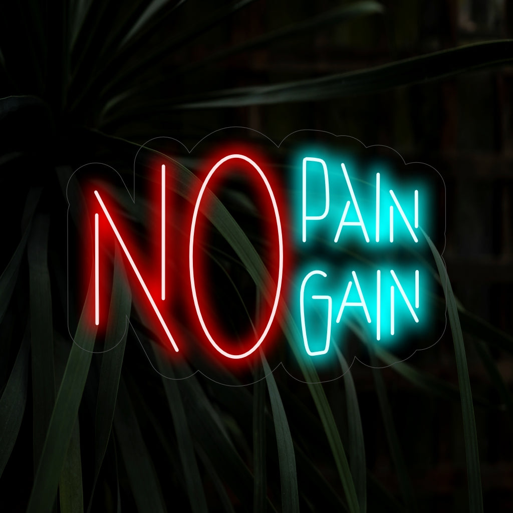 "No Pain No Gain Neon Sign" is een energieke en vastberaden toevoeging, perfect voor ruimtes die grenzen verleggen aanmoedigen. Verlicht met de mindset van vooruitgang!
