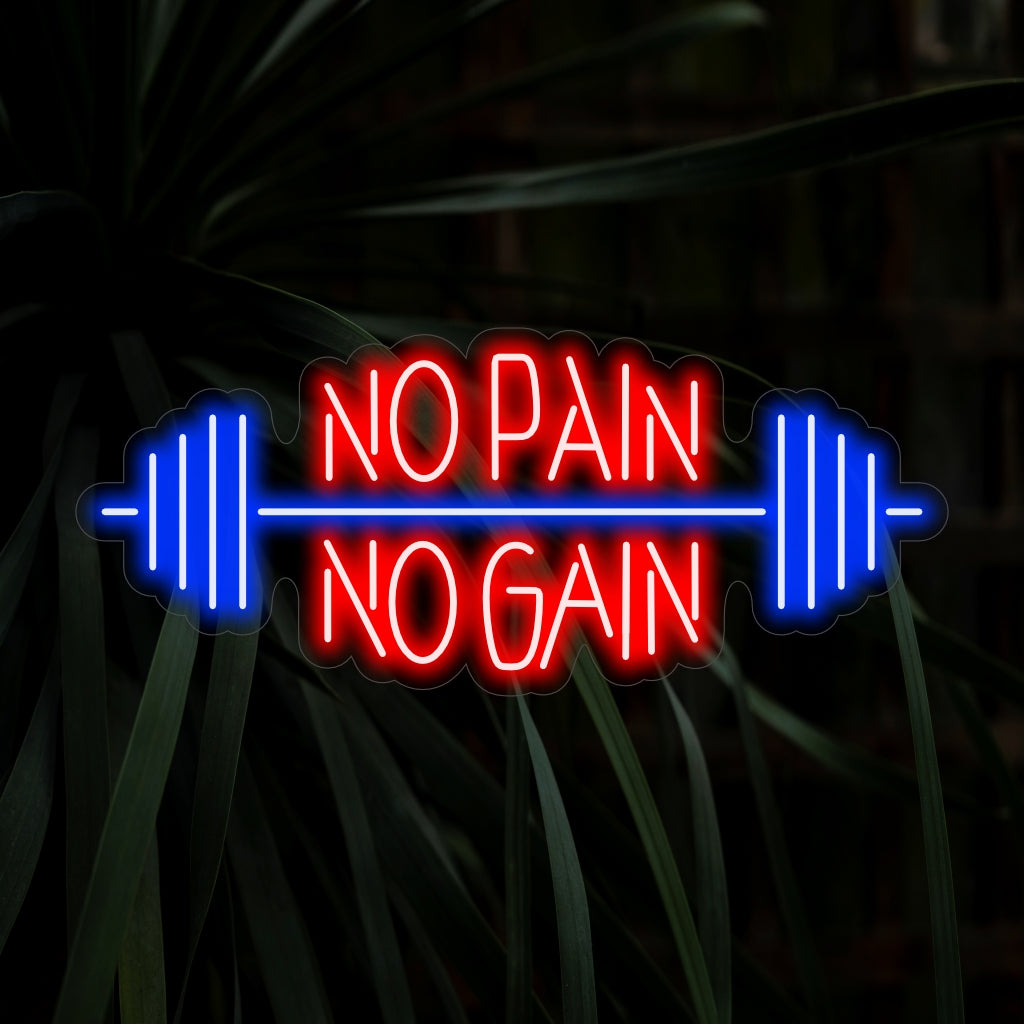 "No Pain No Gain Neon Sign" is een motiverende en energieke toevoeging, perfect voor fitnessruimtes en ruimtes die hard werken en doorzettingsvermogen aanmoedigen. Straal met vastberadenheid!