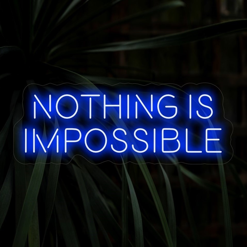 "Nothing Is Impossible Neon Sign" is een opbeurende en optimistische toevoeging, perfect voor ruimtes die vertrouwen en doorzettingsvermogen uitstralen. Verlicht met grenzeloze mogelijkheden!