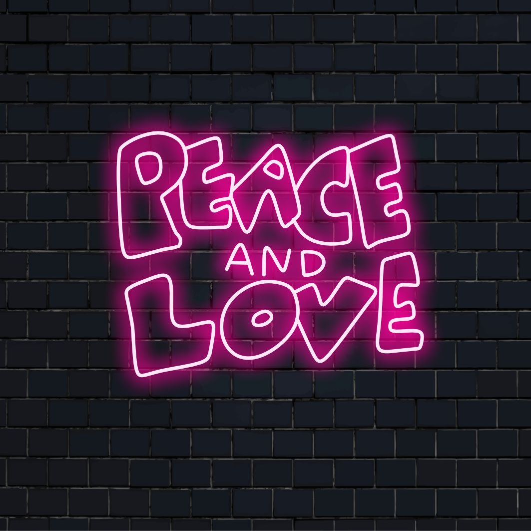 "Peace And Love Neon Sign" is een tijdloze en harmonieuze toevoeging, perfect voor ruimtes die rust en eenheid bevorderen. Verlicht met de blijvende symbolen van vrede en liefde!