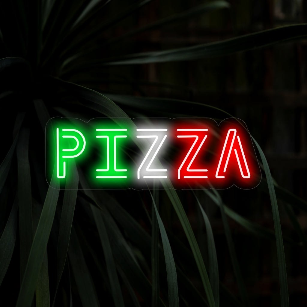 "Pizza Neon Sign" is een heerlijke en iconische toevoeging voor pizzeria's en pizzaliefhebbers. Verlicht met de hartige aantrekkingskracht van versgebakken pizza!