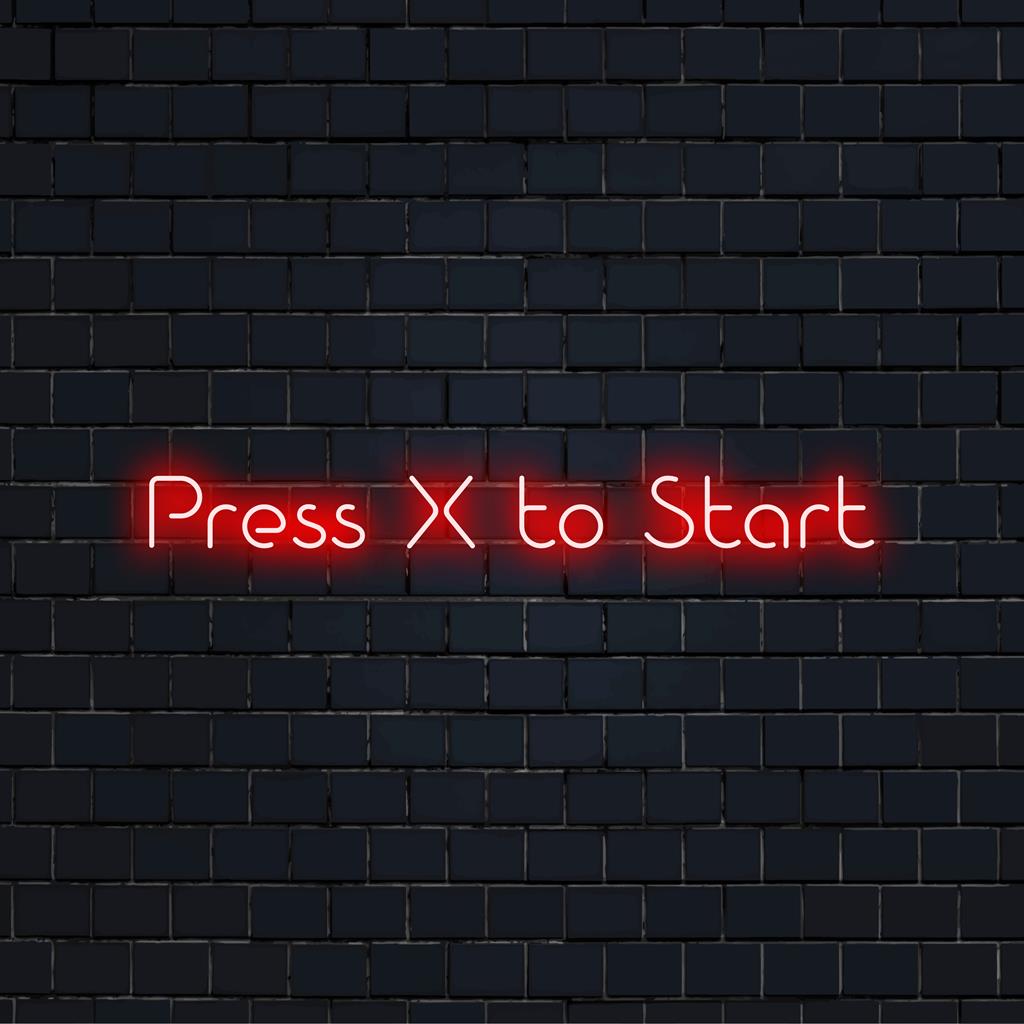Aangepast LED-neonbord met een 'Press X to Start'-ontwerp, met levendige neonkunst voor een unieke binnenhuisdecoratie.