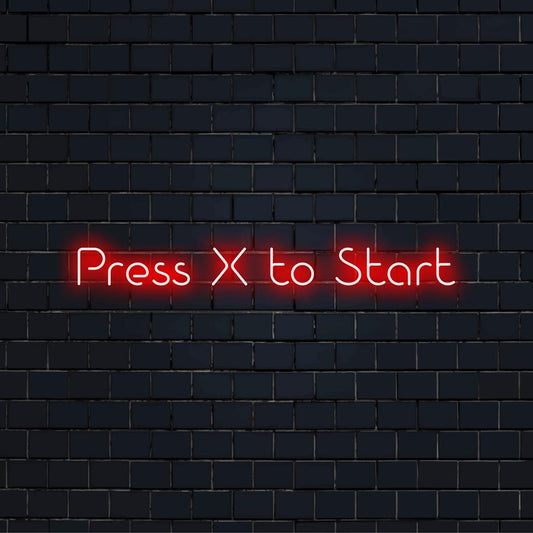 Aangepast LED-neonbord met een 'Press X to Start'-ontwerp, met levendige neonkunst voor een unieke binnenhuisdecoratie.