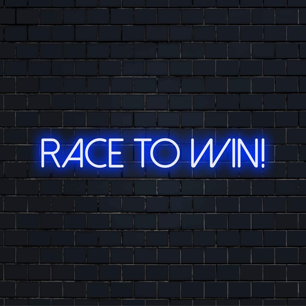 Op maat gemaakt LED-neonbord met een dynamisch Race To Win-ontwerp, perfect voor levendige en motiverende muurdecoratie.