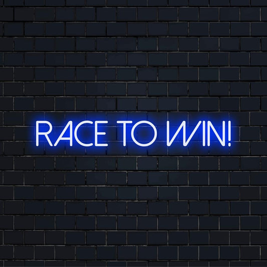 Op maat gemaakt LED-neonbord met een dynamisch Race To Win-ontwerp, perfect voor levendige en motiverende muurdecoratie.