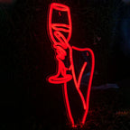 Vrouw en wijnglas – LED-neonreclame (5 V USB)