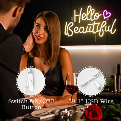 Hello Beautiful 5V USB LED Neon Sign - Budget Friendly