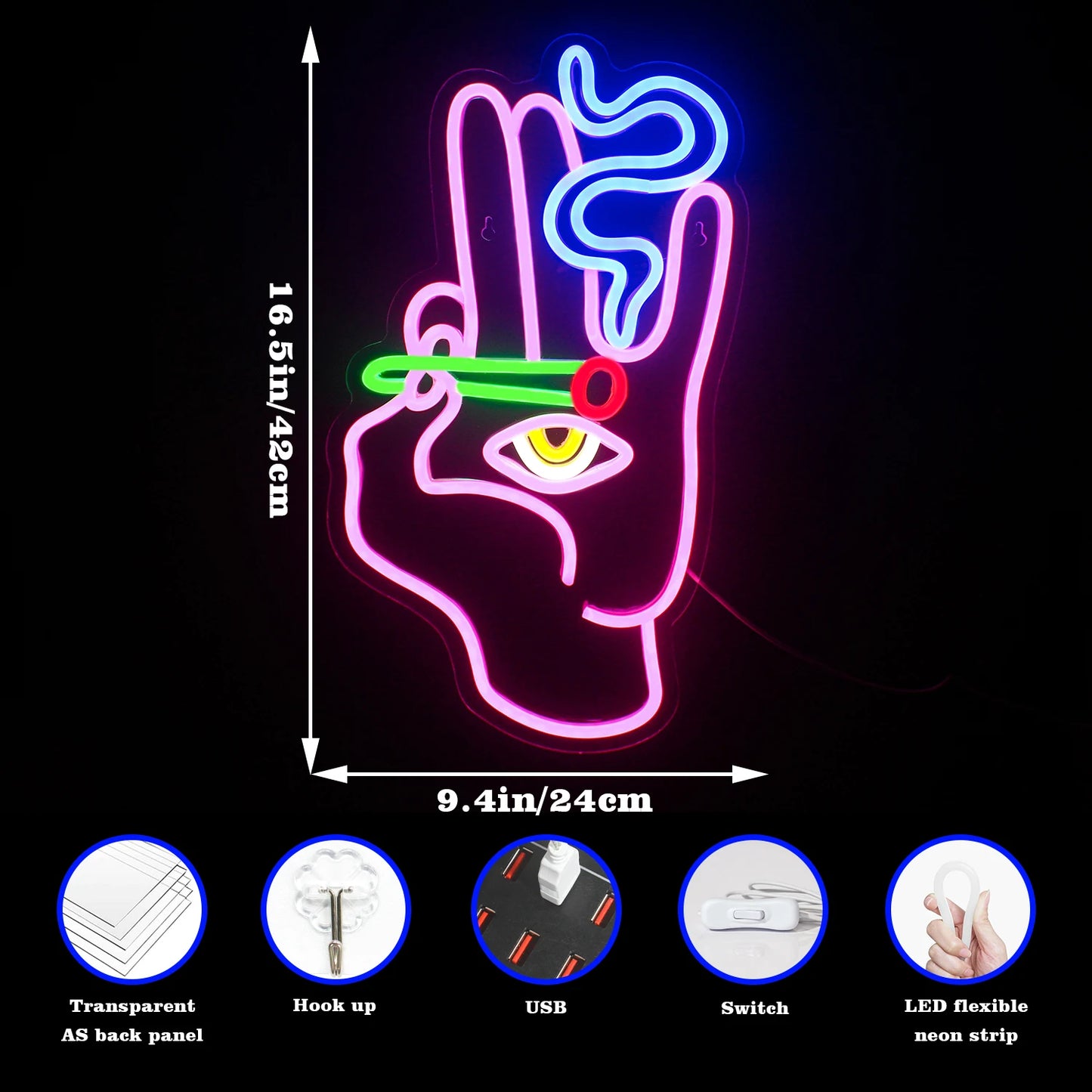 Smoking Hand Eye 5V USB LED Neon Sign - Budget Friendly