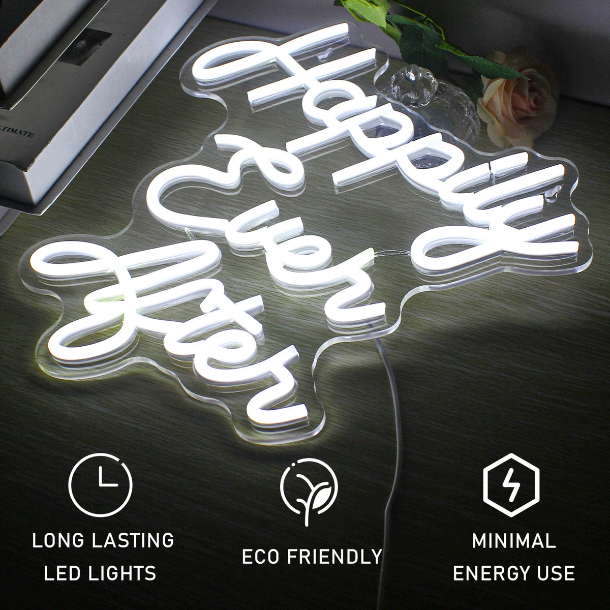 Happily Ever After – Vetgedrukte schrijfletters – LED-neonbord (5 V USB)