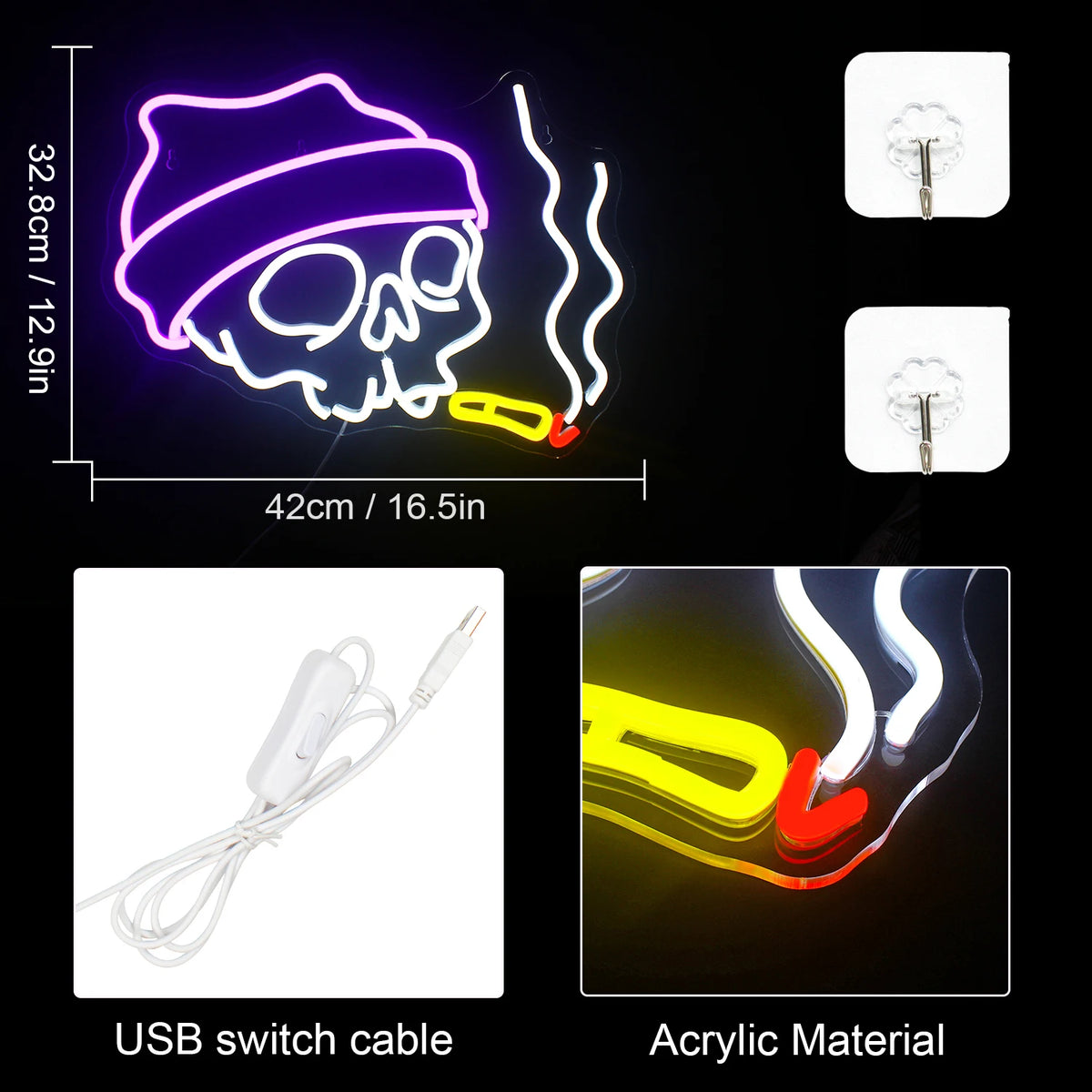 Schedel – LED-neonbord (5 V USB)
